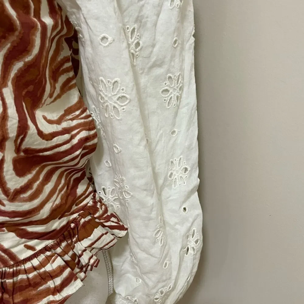 NWT Anthropologie Love The Label Smocked Puff-Sleeve Top size M Blouse